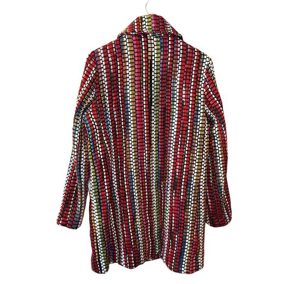 BOHO CHIC Multicolor Rainbow Yarn Embroidered Stripe Unlined Long Coat Size M - Picture 2 of 7